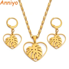 Anniyo/Сердце подорожника колье с кулонами из листьев серьги Ювелирные наборы золотой цвет Кирибати Гавайи Понпеи Гуам тропические растения#116421