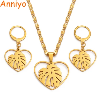 

Anniyo Heart Plantain Leaves Necklaces Earrings Jewellery sets Gold Color Kiribati Hawaii Pohnpei Guam Tropical Plants #116421