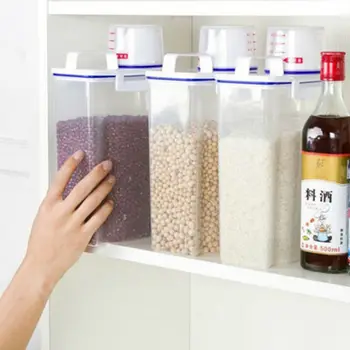 

Kitchen Dining Box Food Cereal Container Grain Bean Rice Plastic Storage Container Box with Pour PP