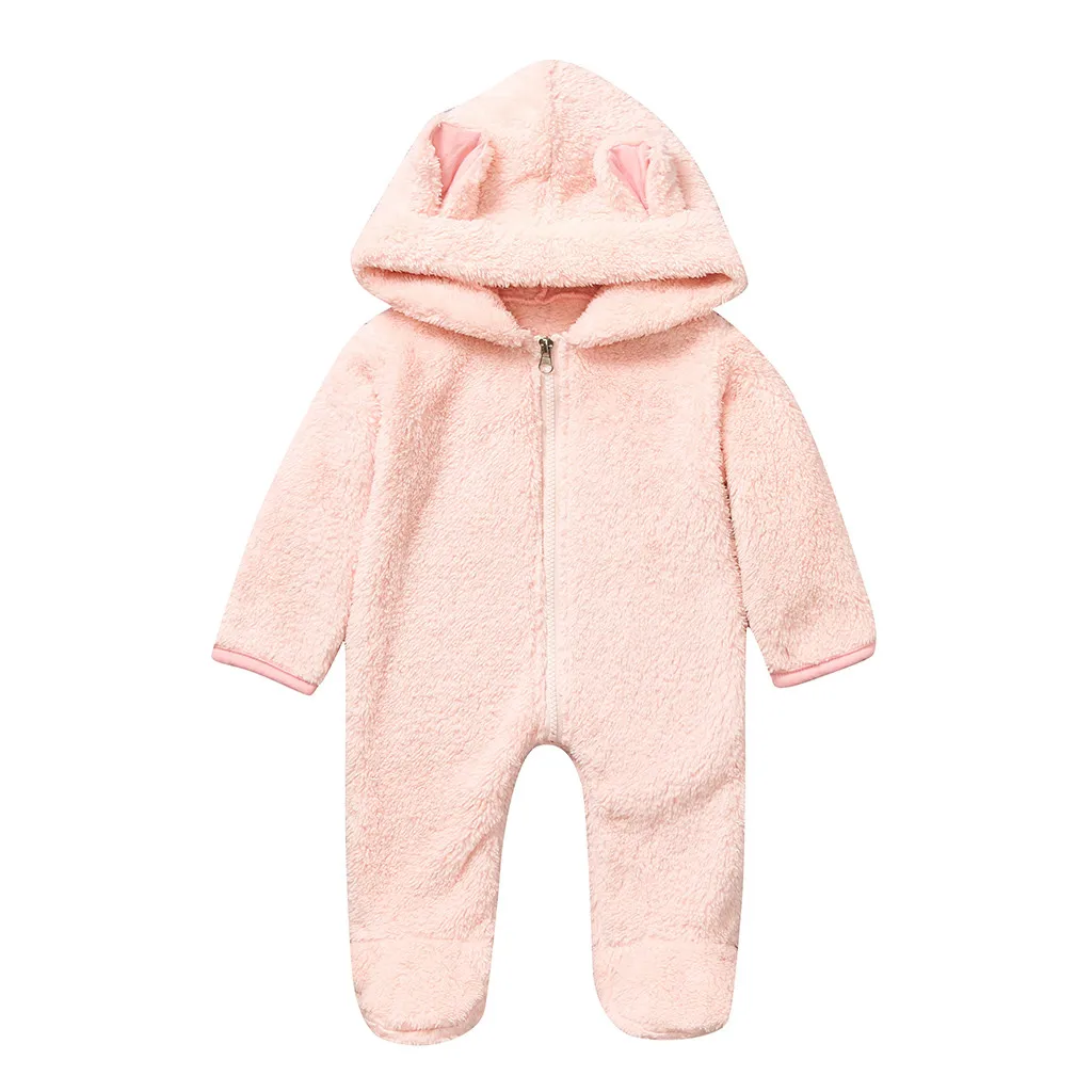 Флисовый Детский комбинезон для новорожденных мальчиков, зимний комбинезон, однотонный комбинезон с капюшоном, теплое пальто, верхняя одежда с длинными рукавами, детские наборы для новорождённых, комбинезон