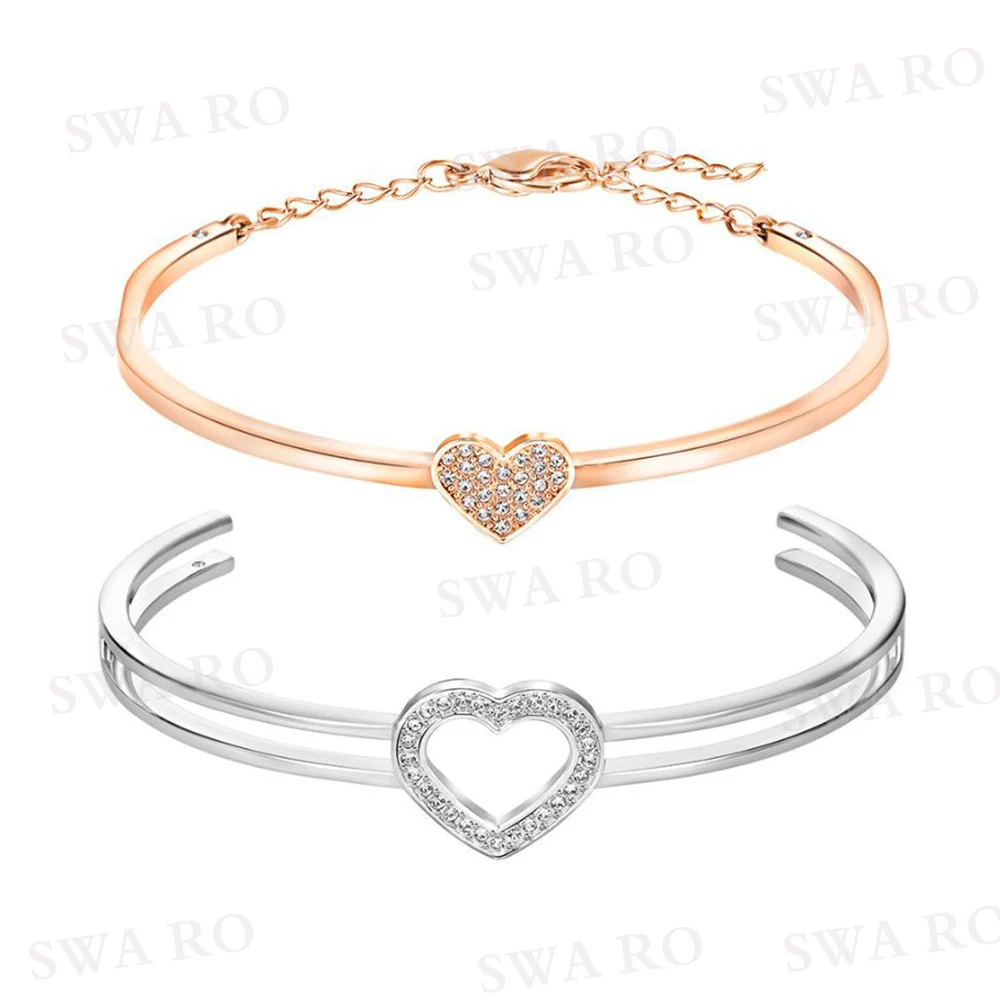 SWA New Cupid Bangle Double Color Heart Combination Elegant Love Pattern Crystal Give Lovers Best Commemorative Gift Set
