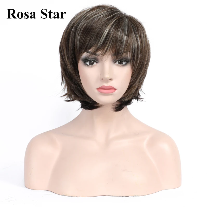 Rosa Star коричневый блонд короткие волосы парик с челкой Женская стрижка пышные