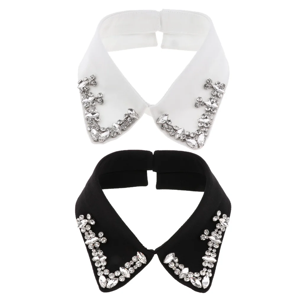 Solid Fake Collar Shirt Women Lady Detachable Collars Beaded Faux Collar Detachable Lapel False Fake Chiffon Dickey Collars