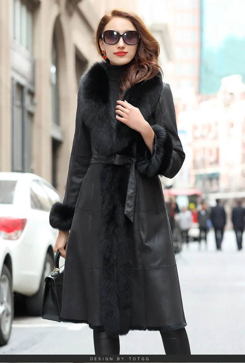 Women Winter Rabbit Leather Jacket Superior Quality Fox Fur Collar Rabbit Fur Liner Jacket Real Leather Jacket Parka Cothes