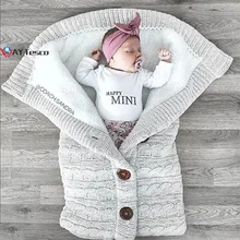 Anyuansac de couchage chaud d'hiver pour nouveau né, sac d'emmaillotage en tricot à boutons pour bébé, enveloppe de poussette d'emmaillotage pour tout petit 
