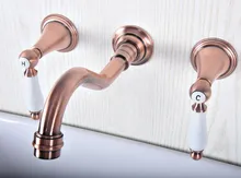 

Antique Red Copper Brass Wall Mounted Dual Handles Widespread Bathroom 3 Holes Basin Tub Faucet Mixer Water Taps msf507