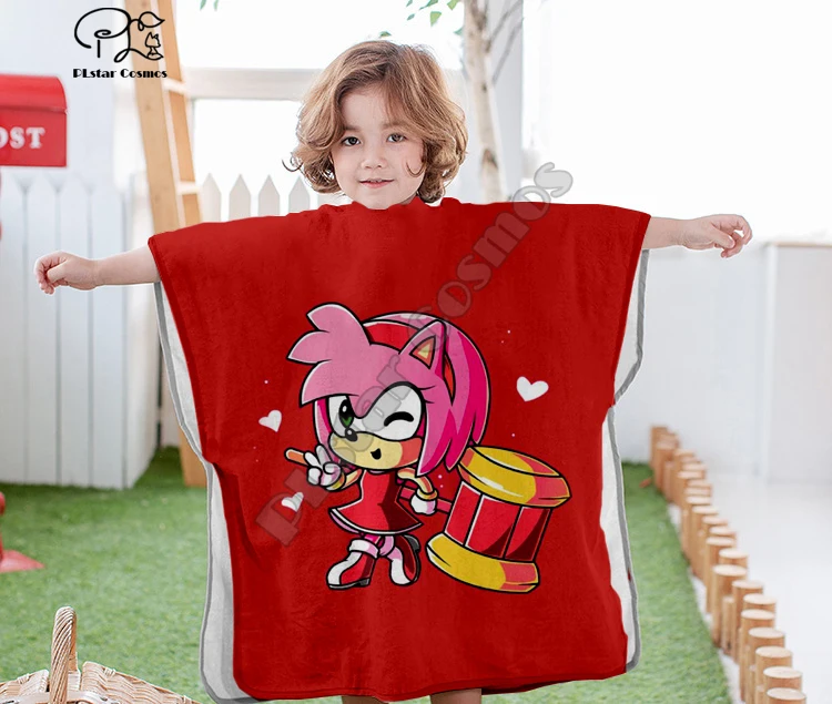 

Anime Super Sonic Cartoon funny Hooded baby Boys and Girls Towel Wearable Bath Towel For Kids Travel 3D print Beach Towels
