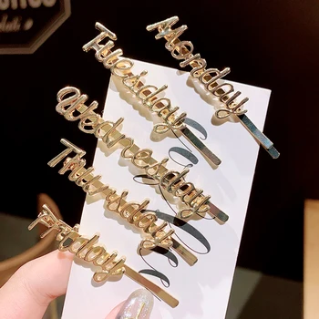 

New Women Cute Week Letters "Monday To Sunday" Gold Barrettes Sweet Hair Clips Headband Hairpins Fashion Hair Accessories