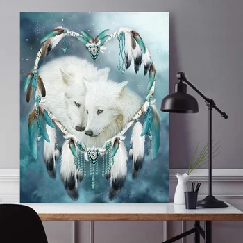 

DIY digital painting heart-shaped pattern fox and wolf illustration decorative painting adult hand-painted decompression