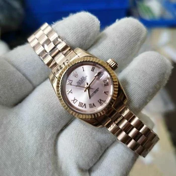 

Rose gold pink dial women watch Women 28mm automatic mechanical sweeping movement luxury brand Watches date-just
