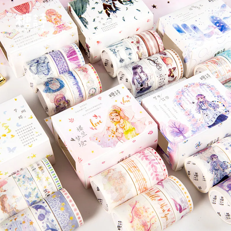 

6-8pcs/set Whashi Tape Kawaii Masking Tape Fantasy Cute Tape DIY Scrapbooking Bullet Journal Book Decoration Stationery Supplies