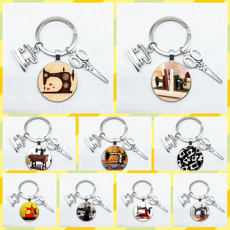

Scissors and Iron Pendant Keychain Fashion New Sewing Machine Keychain, Designer Car Wallet Backpack Handbag Keychain, Gift