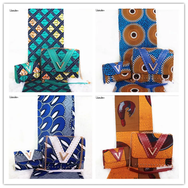 3 шт./компл. африканская ткань с восковой печатью узор 6 ярдов восковые принты ткань с высококачественной сумка на плечо кошелек новейшее много цветов доступны G97-26