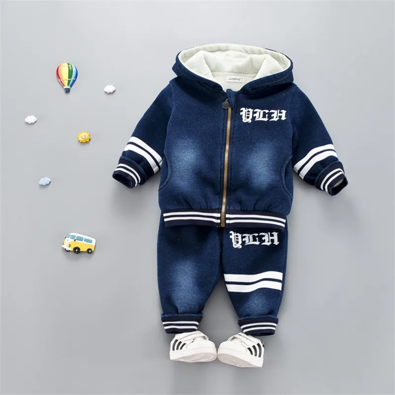 

New Arrival Autumn And Winter Long Sleeve Children's Hooded Knit Denim Suit Boy's Clothing Sets Toddler Tracksuit Sets 1-5 YEARS