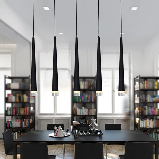 Dimmable 46CM Cone Pipe Pendant Lamp Kitchen Island Dining Room Shop Bar Counter Long Tube Hanging Light Bedside Pendant Light LED Lights Lighting e607d9e6b78b13fd6f4f82: Black|White