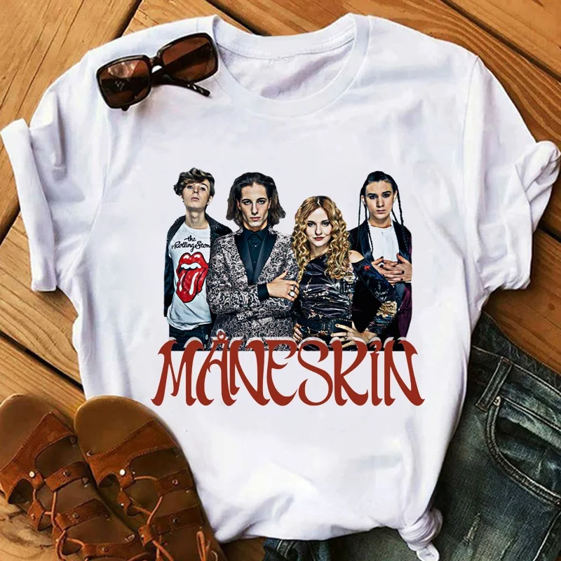 女性tシャツmaneskinロックバンドmåneskinグラフィックプリントt