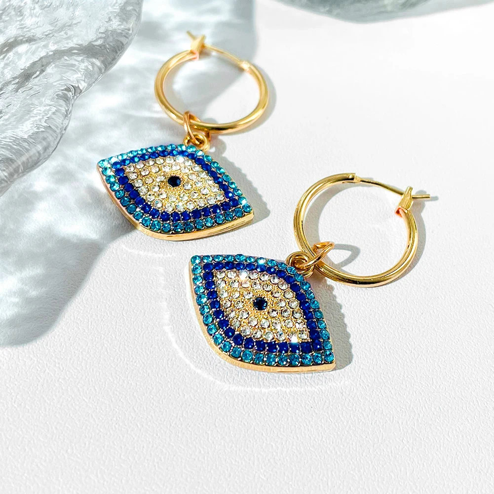 Trend Boho Blue Hollow Evil Eye Hoop Earrings for Women Gold Color Crystal Eyes Circle Huggies Hoop Earring Gifts Jewelry 2022