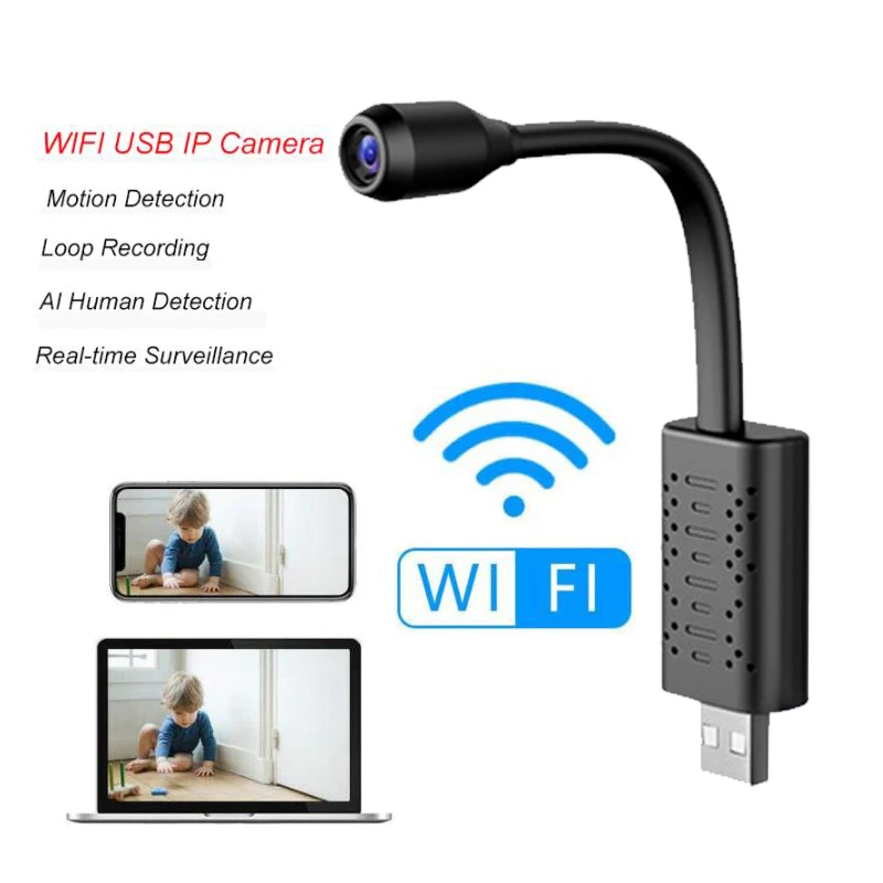 

IP Camera AI Human Detection Loop Recording HD Smart Mini Wifi USB Camera Real-time Surveillance Mini camera Support 64G