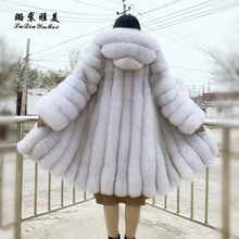  Natural Fox Fur Coat Hooded Women's Fashion Winter Stripe Cut Features Chic  Plush Thick To keep Warm High End Luxury 2022 New 