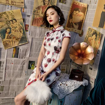 

SHENG COCO Flower Ball Dandelion Cheongsam Dresses Drak Red Daily Festival Short Cheongsam Fashion Chipao Women Qi Pao Dress