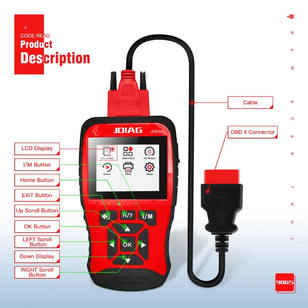 Инструмент сканирования OBD2 OBDII/EOBD считыватель кодов JDiag JD906 JD906S считывание двигателя/Эмиссионный код ошибки JD906 автоматический сканер