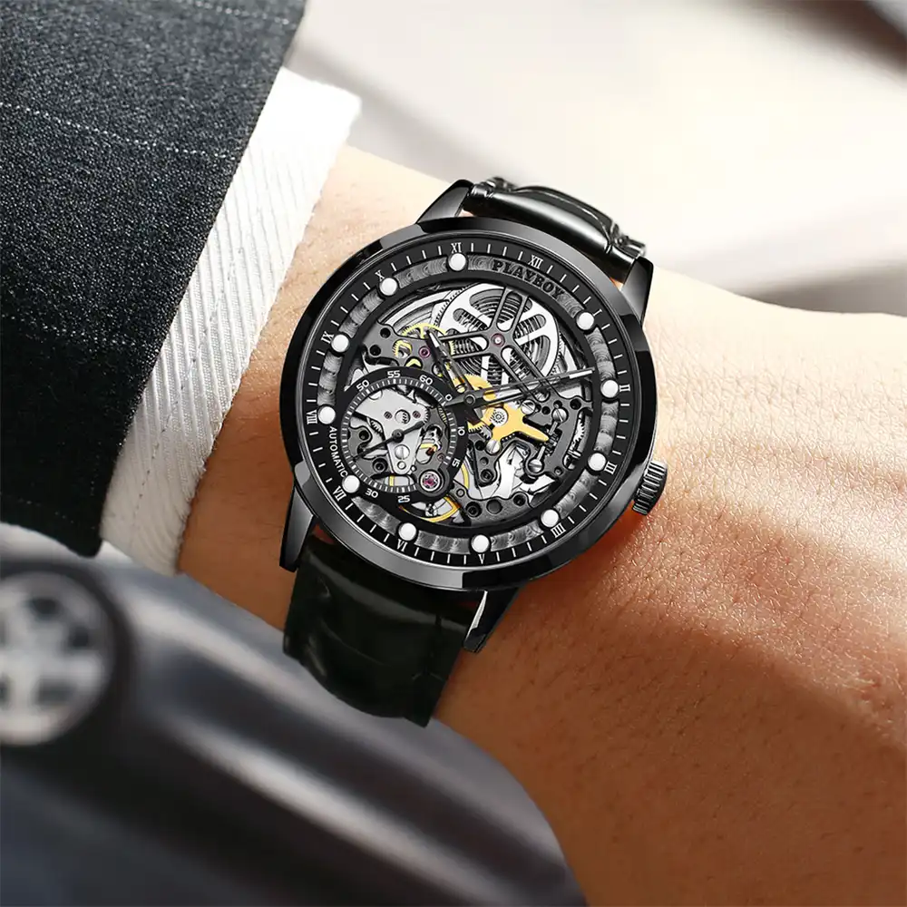 ホットメンズスケルトン腕時計トップブランドの高級防水自動腕時計機械式トゥールビヨン革スポーツ時計 機械式時計 Aliexpress