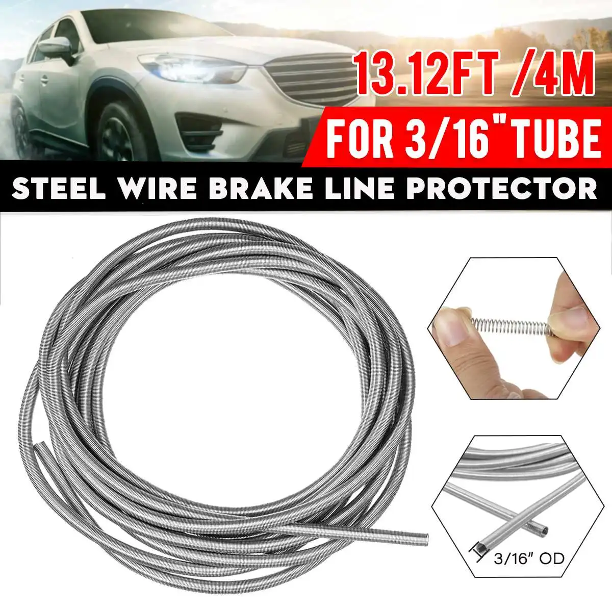 4M Roll Of 3/16" OD Steel Wire Brake Line Protector Brake Pipe Hose