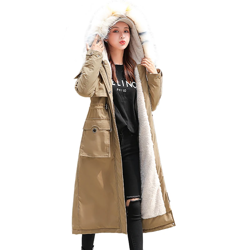 Женское пальто куртка средней длины Женская парка с меховым воротником зимнее плюс бархатное пальто женская новая зимняя коллекция пальто с поясом