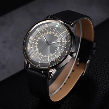 

Men's Watch Leather Strap Luminous Calendar Measuring Time Cool Scale Classic Men Clock No Numbers Business Quartz Wristwatches