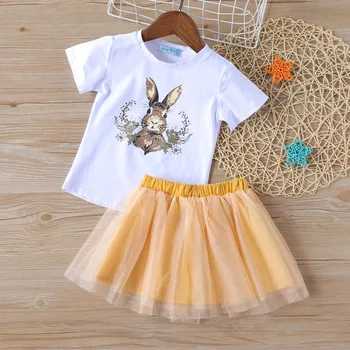 

Easter Outfits Kids Girls Clothes Set Cartoon Rabbit Tops Tulle Skirt Girls Summer Clothes 2 Piece Cute Toddler Girl Clothes 8T