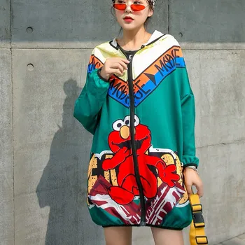 

4 Design Women High Street Cartoon Outfit Plus Size Loose Long Style Thin Coat New Arrival Cardigan Y323