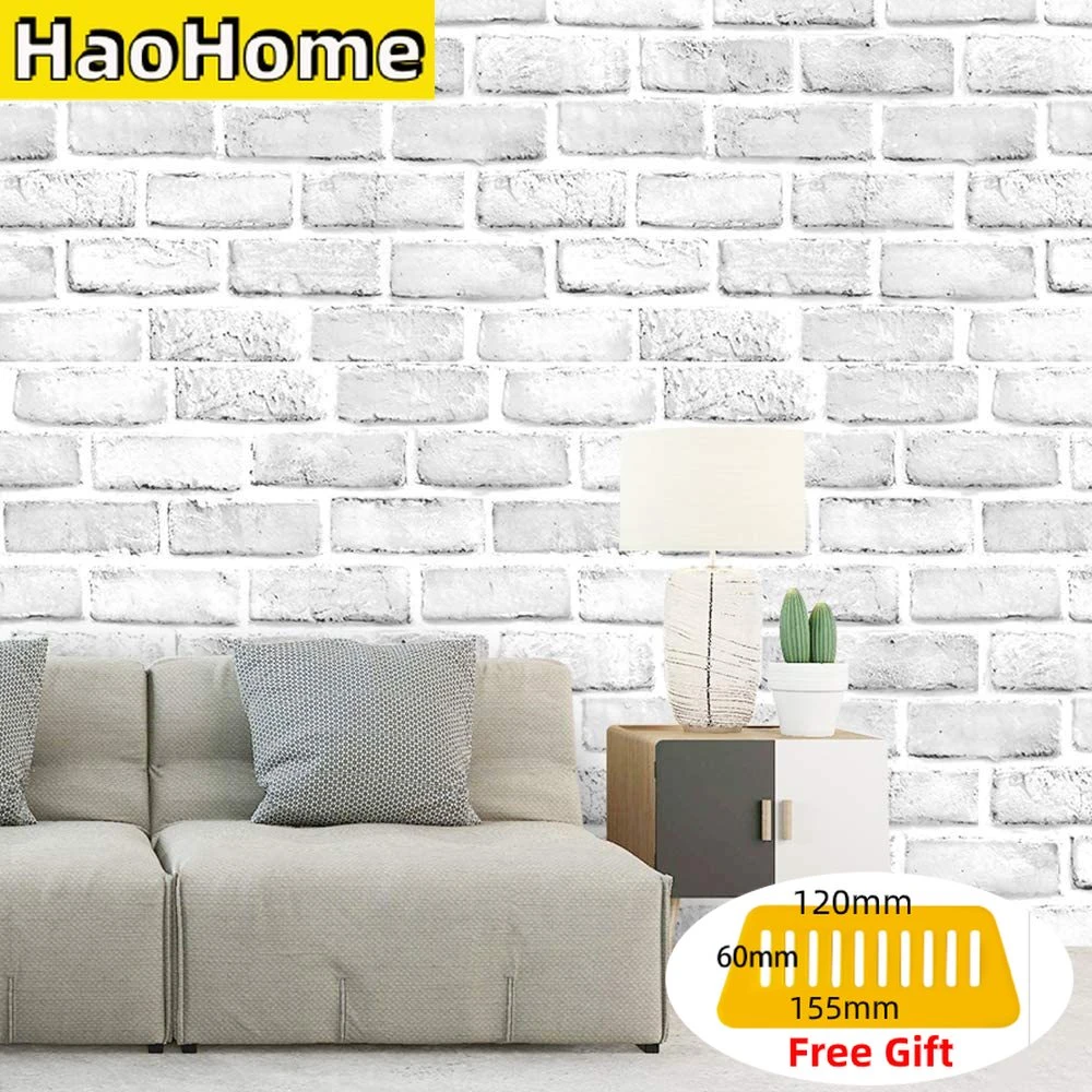 Haohome White/grey Peel And Stick Faux Brick Wallpaper Self Adhesive Contact Paper Bathroom