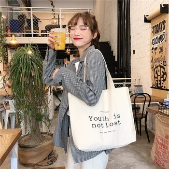 

chic Korean style ins retro style English wild pure color single shoulder canvas bag shopping bag school bag female