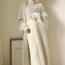 

Fashion Autumn /winter Long Imitation Mink Velvet Casual Loose Bat Thickening Women's Knitted Cardigan Sweater Jacket Streetwear