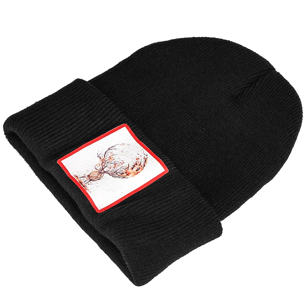 Черная Шапка-бини с логотипом лося ребристый трикотажный головной убор Хип-хоп Snap sluch Skullies Bonnet плотные теплые лыжные зимние шапки