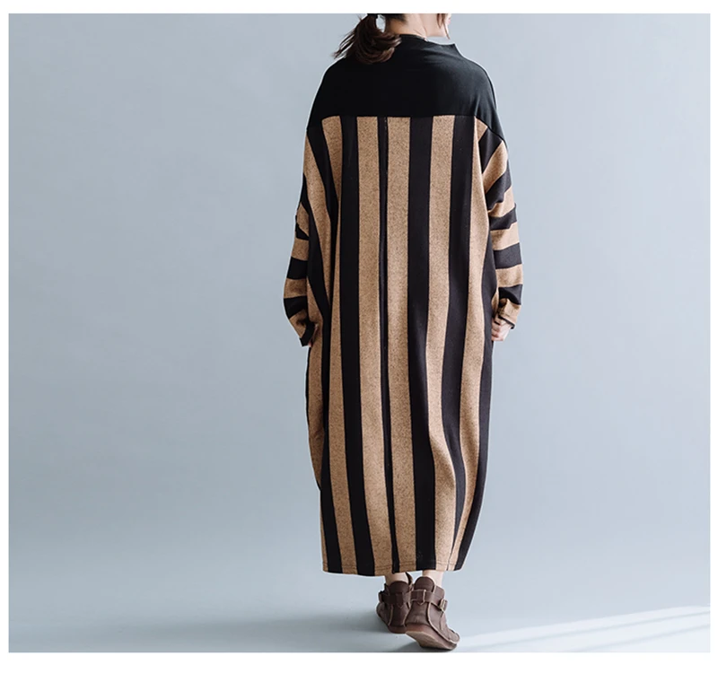 ARCSINX/женские платья больших размеров 4XL 5XL 6XL 7XL 8XL в полоску с высоким воротником, женские платья на осень и зиму