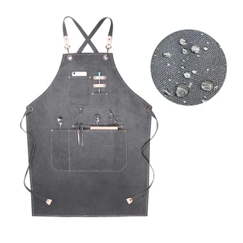 

Women Mens Oil Proof Adjustable Waterproof Chef Apron Quick Release With Pockets Cooking Kitchen BBQ Work Canvas Gardening Home
