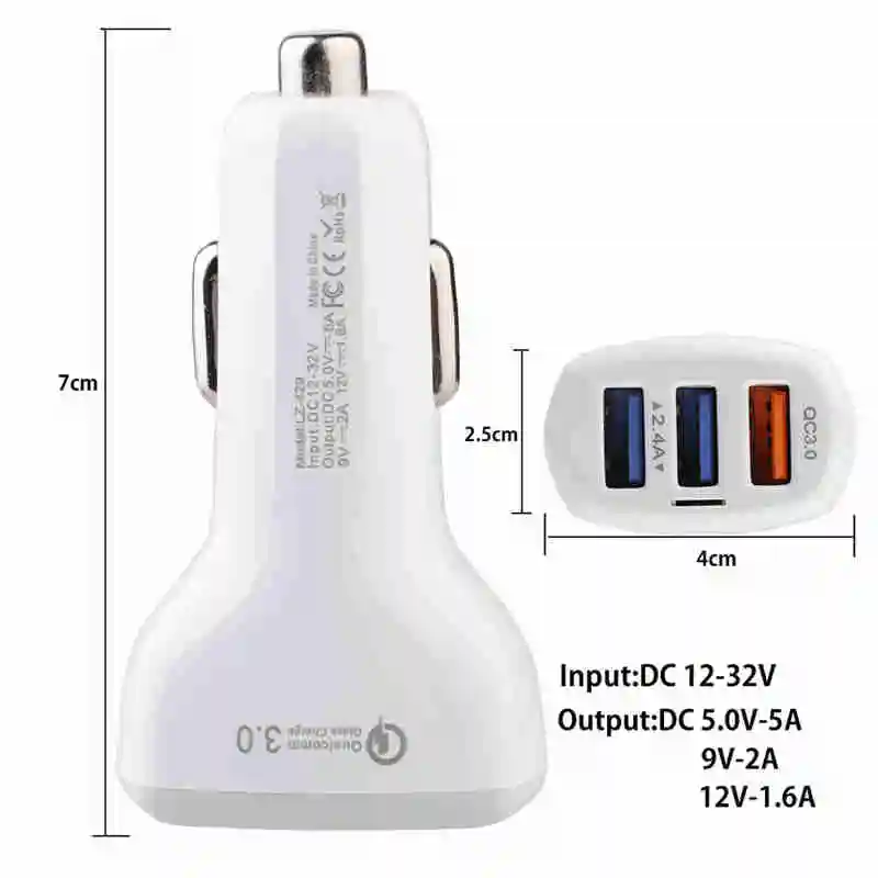 3 порта USB Автомобильное зарядное устройство быстрая зарядка, автомобильное зарядное устройство Быстрая зарядка 3,0 телефон зарядное устройство для iphone samsung Xiaomi huawei