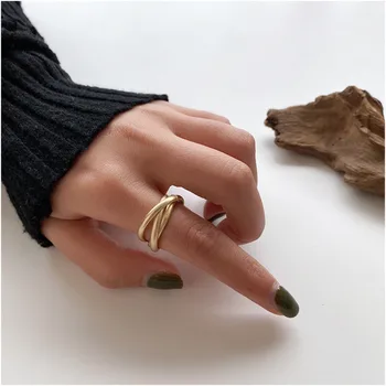 

2020 Korea Exaggerated Gold colod Matte RingIrregular Geometric Rings Women Engagement Jewelry Girls Open Finger Wedding Rings