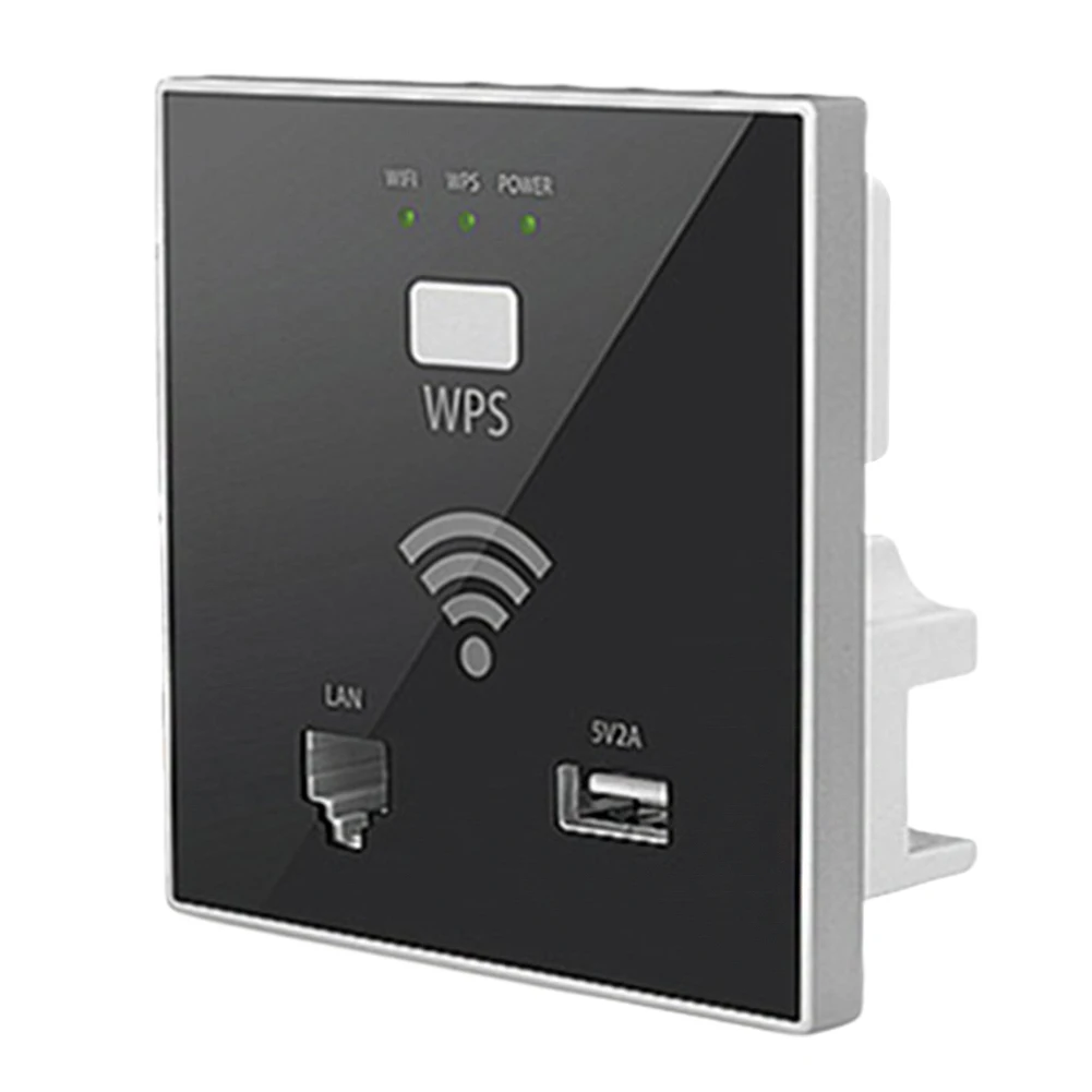 Черный 300 м 220 В WPS шифрование кафе домашний USB Встроенный роутер wifi квартира ресторан Беспроводная розетка спальня в стене панель офис - Цвет: Черный