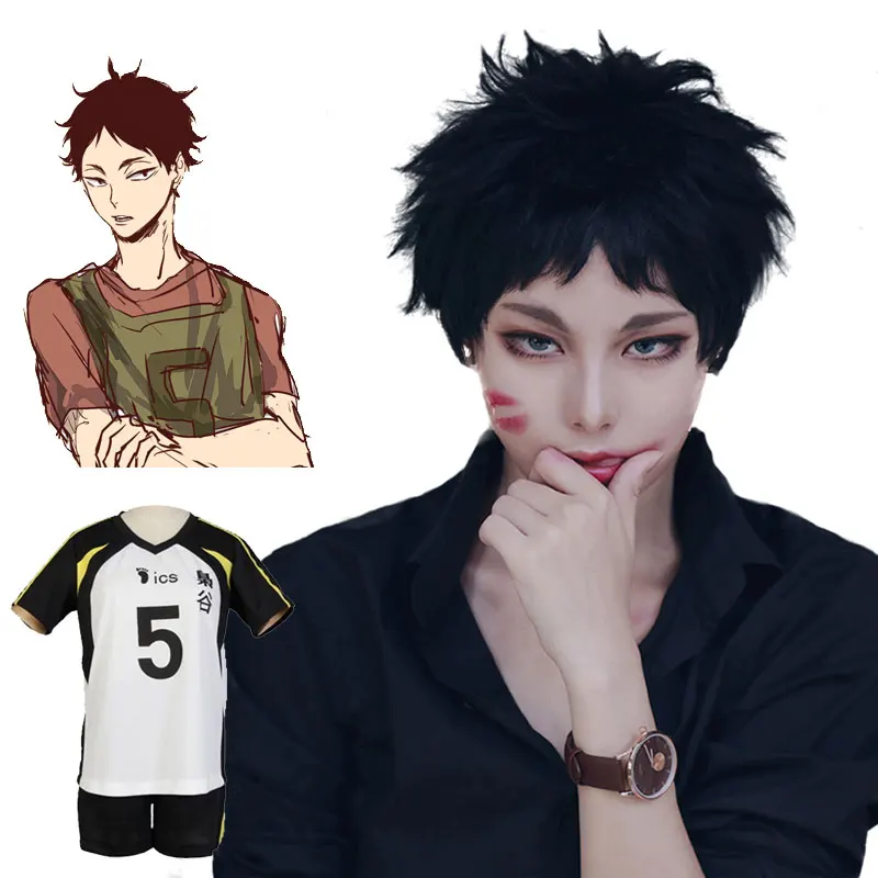 Парик для косплея Keiji Akaashi Haikyuu! Термостойкий короткий черный парик из