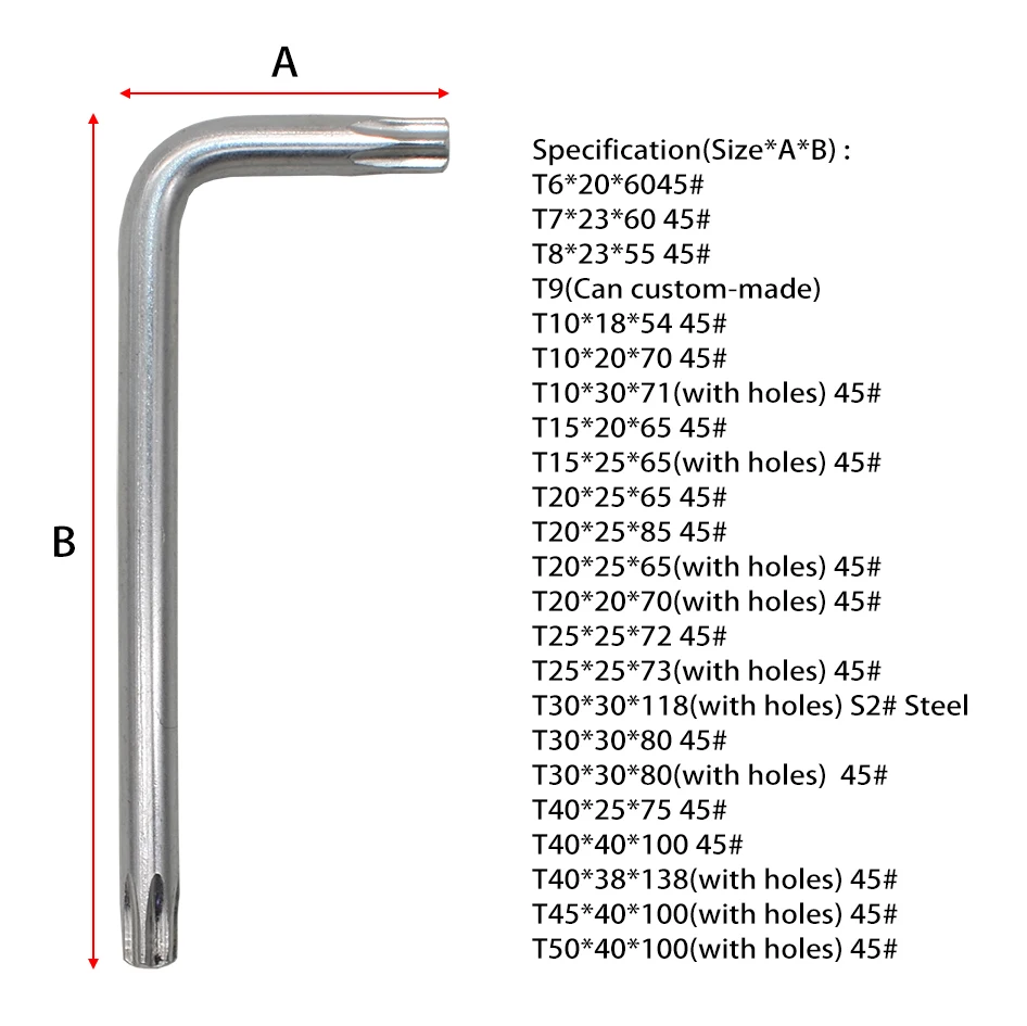 

Wrench Tool Anti Tamper Proof Torx Key Bit Wrench L-Shape T6 T7 T8 T9 T10 T15 T20 T25 T30 T40 T45 T50 500pcs/lot