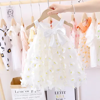 

Baby Girls Sweet Bowknot Princess Mesh Dress Summer 2020 New Girl Children's Puff Yarn Dress kids baby girl cloths