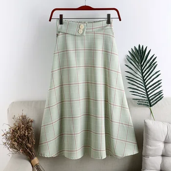 

New High Waisted Plaid Skirts Women 2020 Spring and summer Retro Chiffon Mid Skirt Women Fashions All-match Skirt