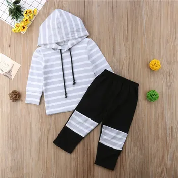 

2Pcs Toddler Kids Baby Girl Boy Hoody Pant Set Stripe Fashion Concise Comfy Kid Clothes Set Baby's Sets