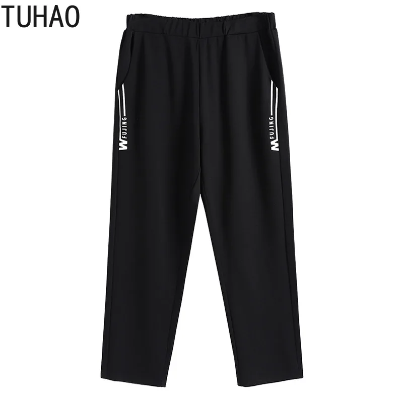 

TUHAO Women Letter Print Pant Oversized 7XL 6XL 5XL 4XL Mother Mom Casual Black Pencil Pants Trousers Spring Autumn Thick Winter
