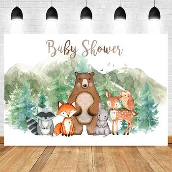 

Animal Theme Baby Shower Photography Backdrop Newborn Mountain Jungle Forest Background for Photo Studio Photocall Bear Rabbit
