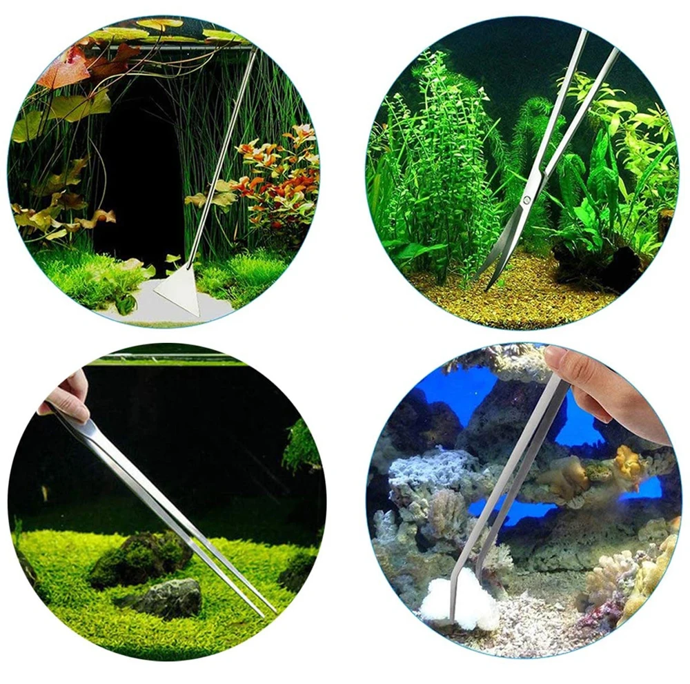 Aquarium Cleaning Accessory Stainless Steel Scissor Tweezers Spatula Algae Scraper Storage Rack Fish Tank Aquascape Plant Tool