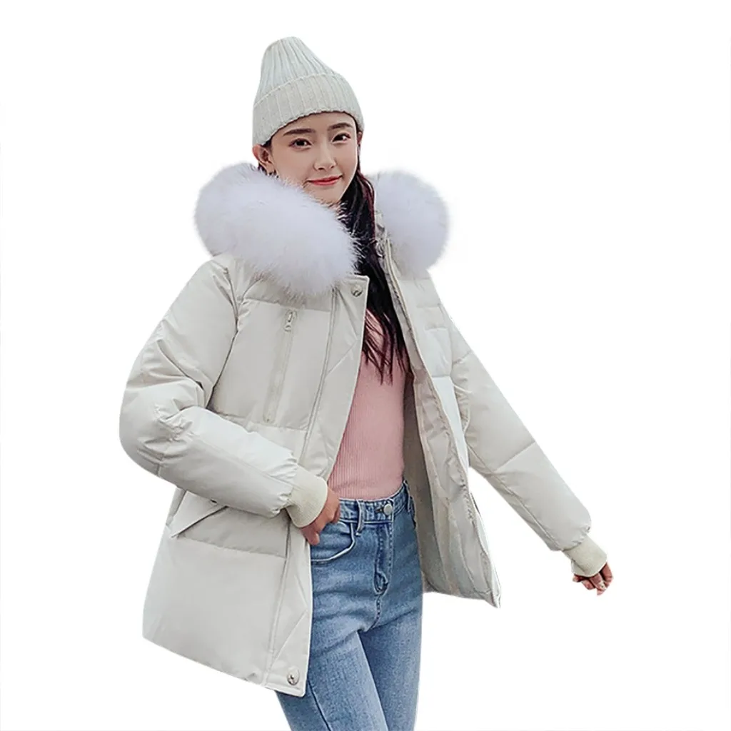 White Новинка, парка, женские зимние пальто, женские длинные хлопковые куртки на молнии с меховым капюшоном, теплые парки, женские пальто, пальто - Цвет: White