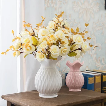 

Nordic Ceramic Vase Simple Pattern Wide Mouth Hydroponic Plant Vase Dried Flower Flower Inserted Home Christmas Decoration